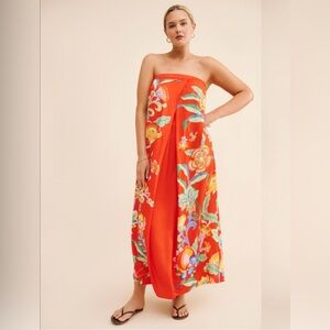 Anthropologie strapless pleated column dress